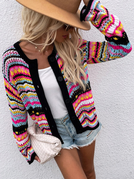 Striped Rainbow-Knit Cardigan HFLET78YKF